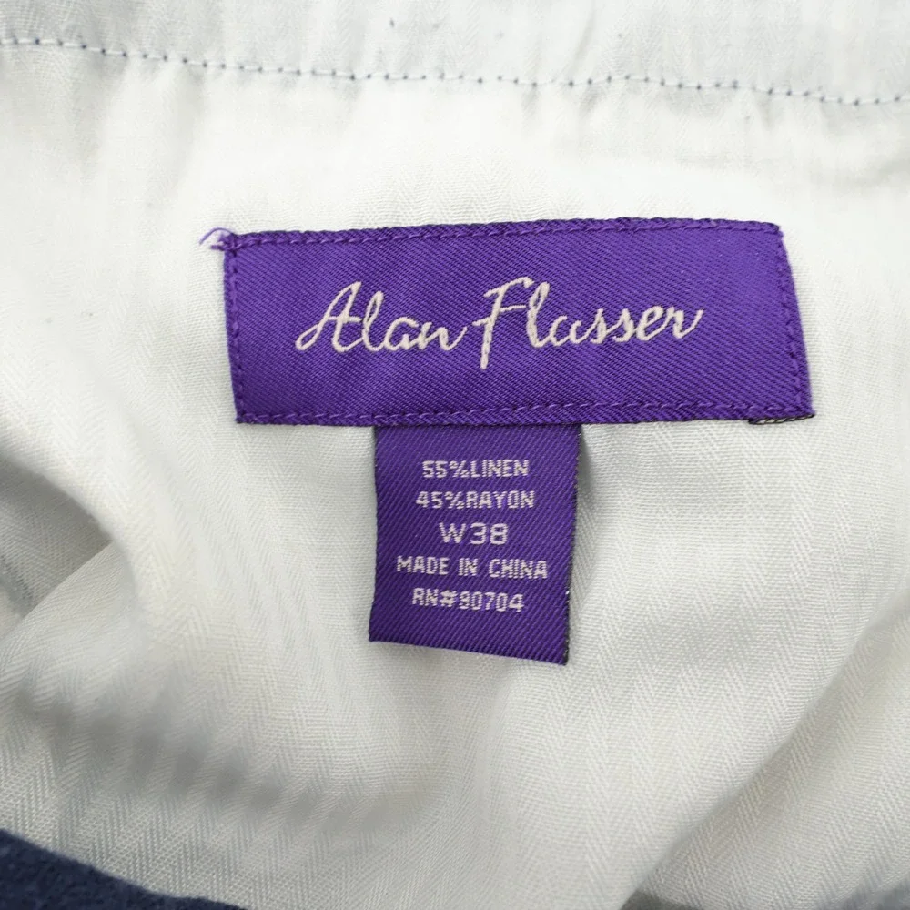 Alan Flasser Linen Rayon Blend Shorts Mens Navy Blue Flat Front Shorts Size‎ 38